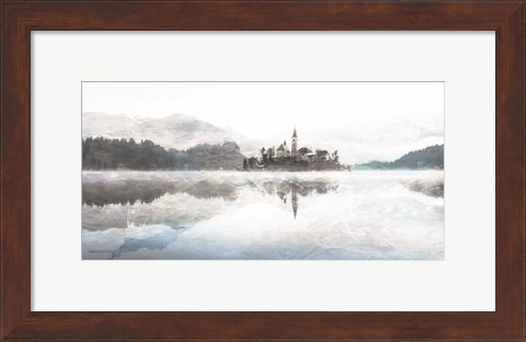 Framed Lake Escape with Village Print
