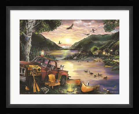 Framed Lakefront Camping I Print