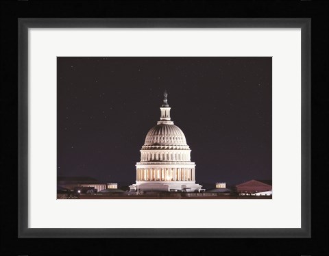 Framed US Capital at Night Print