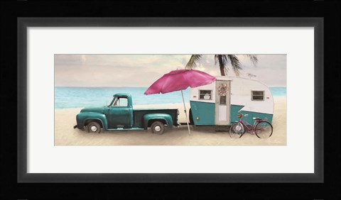 Framed Beach Camping with Bike Print