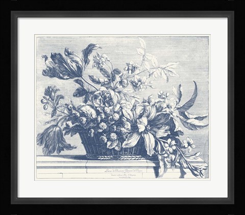 Framed Navy Basket of Flowers I Print