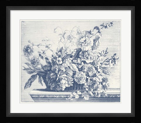 Framed Navy Basket of Flowers II Print