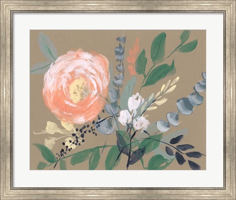 Framed Flowers on Mocha II Print