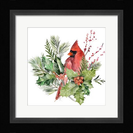 Framed Cardinal Holly Christmas I Print