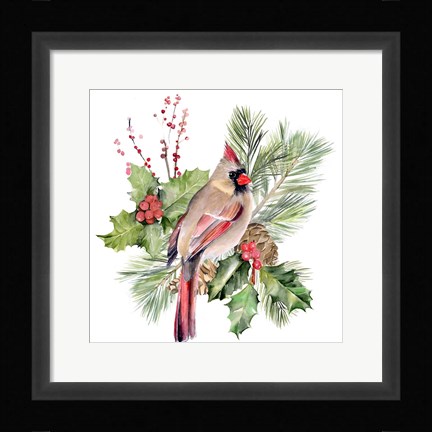 Framed Cardinal Holly Christmas II Print