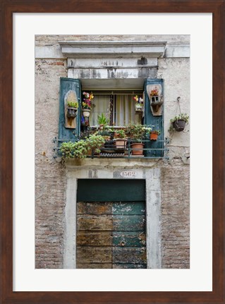 Framed Italian Window Flowers I Print