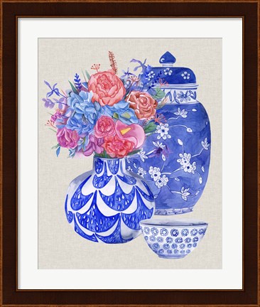 Framed Delft Blue Vases I Print