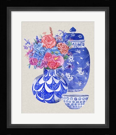 Framed Delft Blue Vases I Print