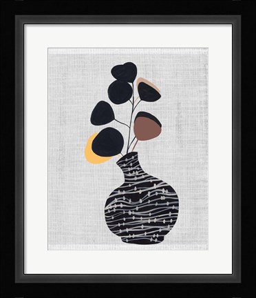 Framed Decorated Vase with Plant I Print