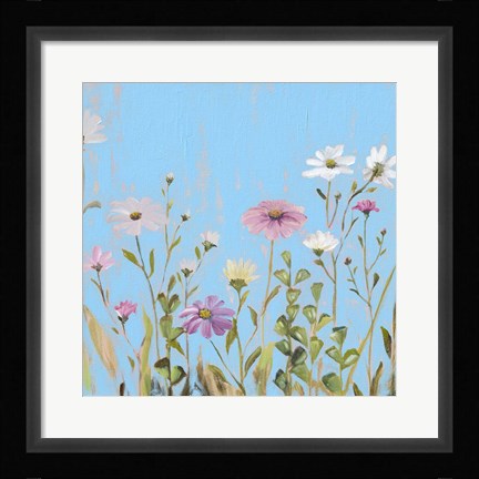 Framed Wild Flowers on Cerulean I Print