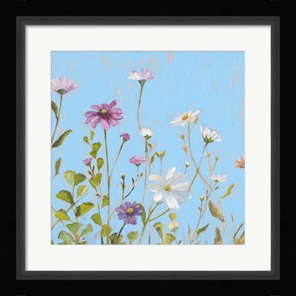 Framed Wild Flowers on Cerulean II Print