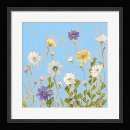 Framed Wild Flowers on Cerulean III Print