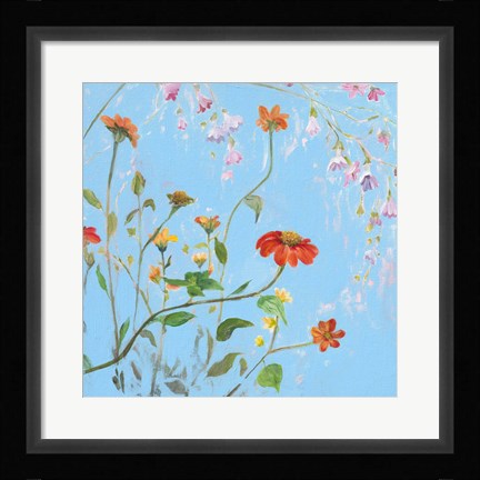 Framed Wild Flowers on Cerulean IV Print