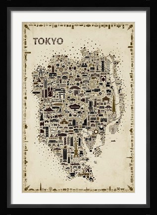 Framed Antique Iconic Cities-Tokyo Print