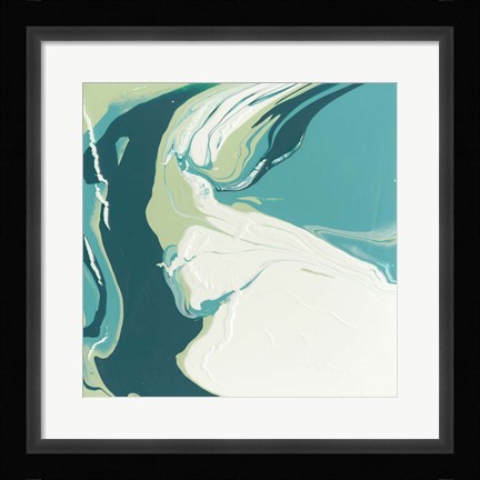 Framed Flowing Teal I Print