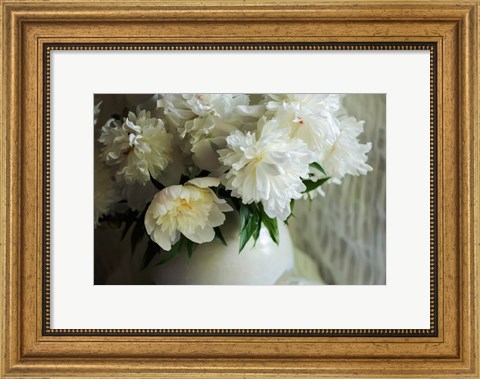 Framed White Peonies In Cream Pitcher 2 Print