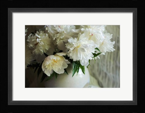 Framed White Peonies In Cream Pitcher 2 Print