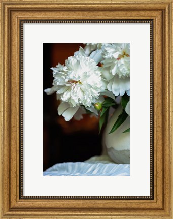 Framed White Peonies In Cream Pitcher 4 Print