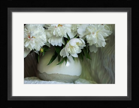 Framed White Peonies In Cream Pitcher 5 Print