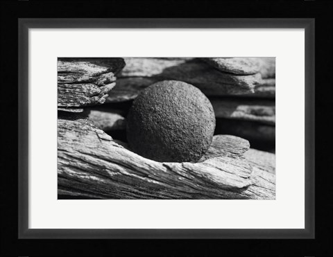 Framed Wood And Metal Ball Abstract Print