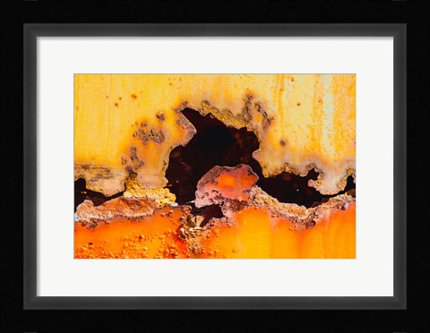 Framed Details Of Rust And Paint On Metal 2 Print