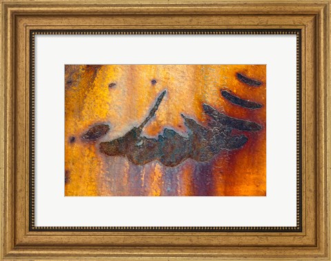 Framed Details Of Rust And Paint On Metal 6 Print