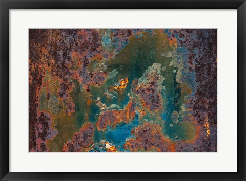 Framed Details Of Rust And Paint On Metal 9 Print
