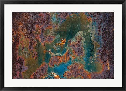 Framed Details Of Rust And Paint On Metal 9 Print