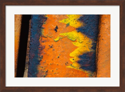 Framed Details Of Rust And Paint On Metal 10 Print
