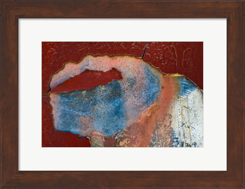 Framed Details Of Rust And Paint On Metal 15 Print