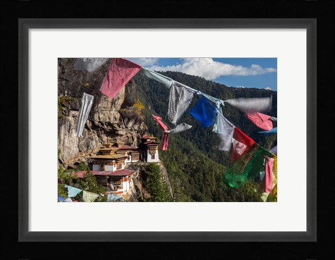 Framed Bhutan, Paro Prayer Flags Fluttering At The Cliff's Edge Across From Taktsang Monastery, Or Tiger's Nest Print