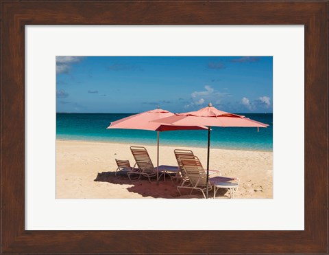 Framed Beach Umbrellas On Grace Bay Beach, Turks And Caicos Islands, Caribbean Print