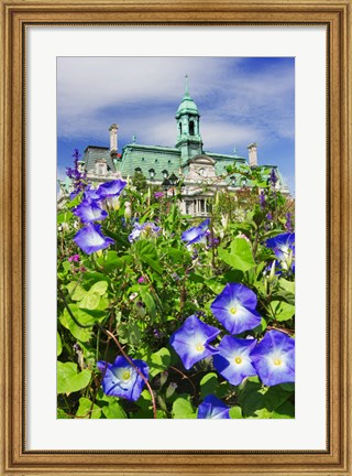 Framed USA, Montreal View Of City Hall Building Behind Flowers Print