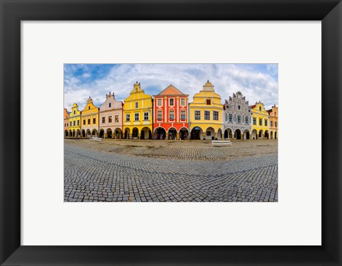 Framed Czech Republic, Telc Panoramic Of Colorful Houses On Main Square Print