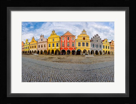 Framed Czech Republic, Telc Panoramic Of Colorful Houses On Main Square Print