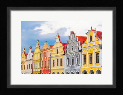 Framed Europe, Czech Republic, Telc Colorful Houses On Main Square Print
