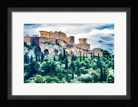 Framed Acropolis, Green Trees, Hill From Agora Temple Of Athena Nike Propylaea, Athens, Greece Print