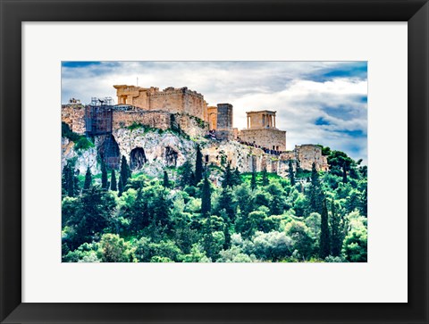 Framed Acropolis, Green Trees, Hill From Agora Temple Of Athena Nike Propylaea, Athens, Greece Print
