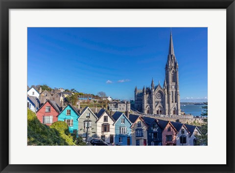 Framed Deck Of Card Houses With St Colman's Cathedral In Cobh, Ireland Print
