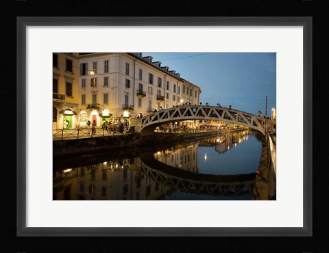 Framed Italy, Lombardy, Milan Historic Naviglio Grande Canal Area Known For Vibrant Nightlife Print