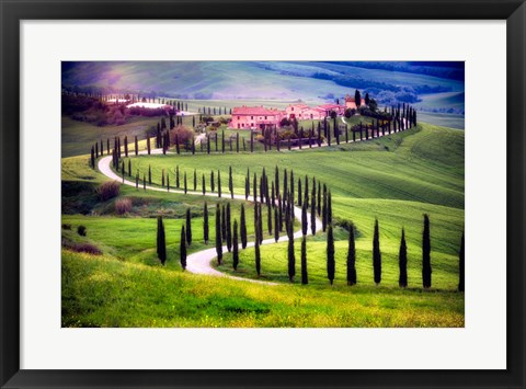 Framed Italy, Tuscany, Val d&#39;Orcia Farm Landscape Print