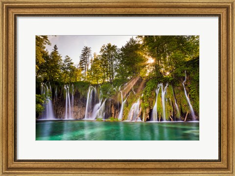 Framed Europe, Croatia, Plitvice Lakes National Park Waterfall Landscape Print