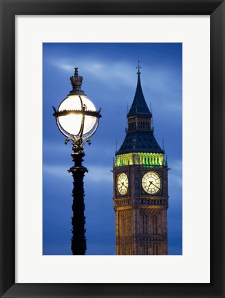 Framed Europe, Great Britain, London, Big Ben Clock Tower Lamp Post Print
