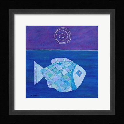 Framed Fish With Spiral Moon Print