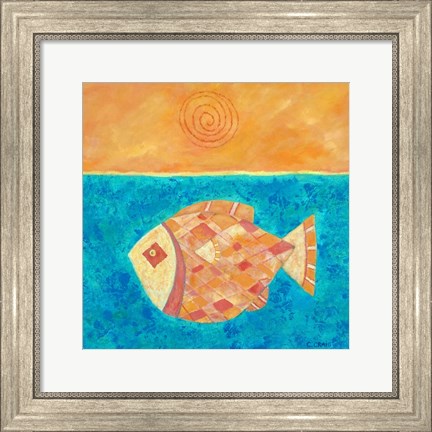 Framed Fish With Spiral Sun Print