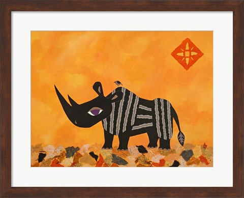 Framed Rhino with Summer Sky Print