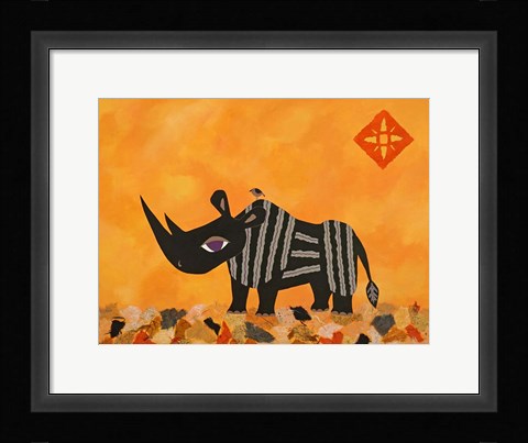 Framed Rhino with Summer Sky Print