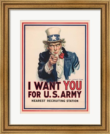 Framed Uncle Sam, I Want You for the U.S. Army, 1917 Print