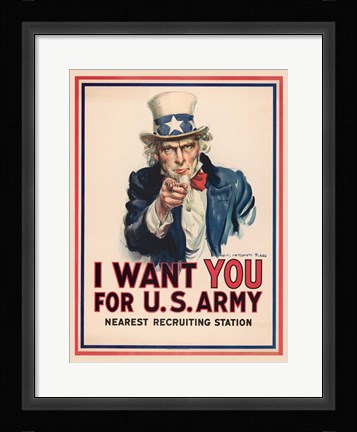 Framed Uncle Sam, I Want You for the U.S. Army, 1917 Print