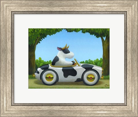 Framed Cow Car Print